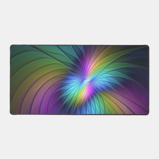 Farbenfroh mit blauem, modernem Abstraktem Fraktal Schreibtischunterlage (Vorderseite)