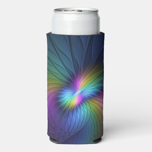 Farbenfroh mit blauem, modernem Abstraktem Fraktal Selters Dosenkühler (Seltzer Rückseite)