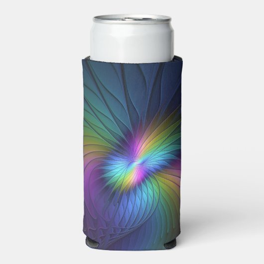 Farbenfroh mit blauem, modernem Abstraktem Fraktal Selters Dosenkühler (Seltzer Vorderseite)