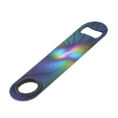 Farbenfroh mit blauem, modernem Abstraktem Fraktal Speed Flaschenöffner (Vorderseite Schrägansicht)