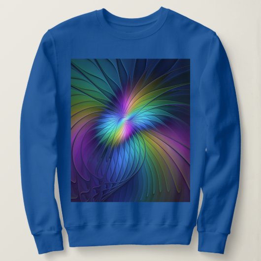 Farbenfroh mit blauem, modernem Abstraktem Fraktal Sweatshirt (Design vorne)