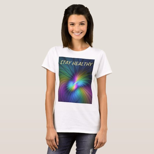 Farbenfroh mit blauem, modernem Abstraktem Fraktal T-Shirt (Vorne ganz)