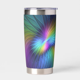 Farbenfroh mit blauem, modernem Abstraktem Fraktal Thermobecher