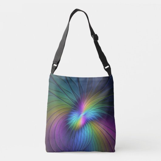 Farbenfroh mit blauem, modernem Abstraktem Fraktal Tragetaschen Mit Langen Trägern (Rückseite)