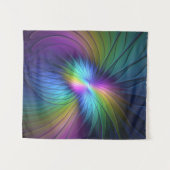 Farbenfroh mit blauem, modernem Abstraktem Fraktal Wandteppich (Vorderseite (Horizontal))