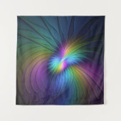 Farbenfroh mit blauem, modernem Abstraktem Fraktal Wandteppich (Vorderseite)