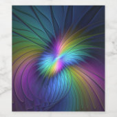 Farbenfroh mit blauem, modernem Abstraktem Fraktal Weinetikett (Einzelnes Label)