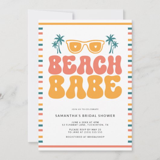 Farbenfroh, Modern Beach Babe Brautparty Einladung (Vorderseite)