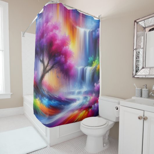 Farbenfroh Moderner Abstrakter Wasserfall Landscha Duschvorhang (Beispiel)