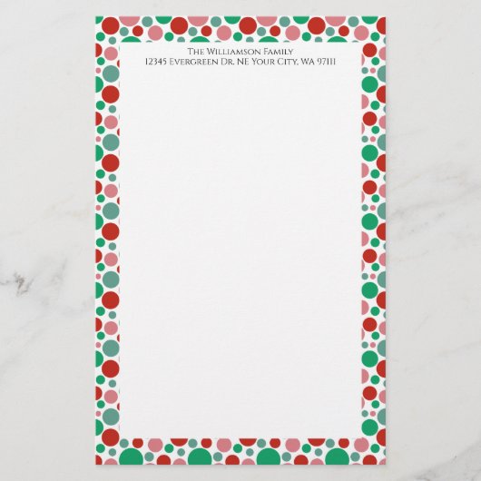 Farbenfroh, moderner Polka Dot Green Red Pink Briefpapier (Vorderseite)