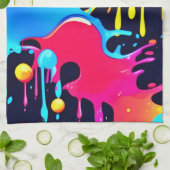 Farbenfroh Neonpaint Spritzer Art Geschirrtuch (Gefaltet)