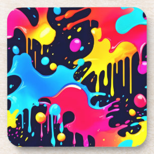 Farbenfroh Neonpaint Spritzer Art Getränkeuntersetzer