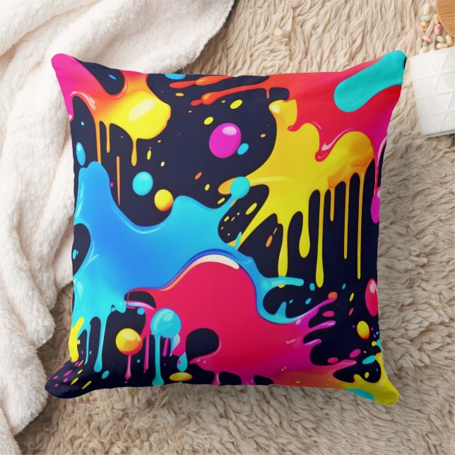 Farbenfroh Neonpaint Spritzer Art Kissen (Decke)