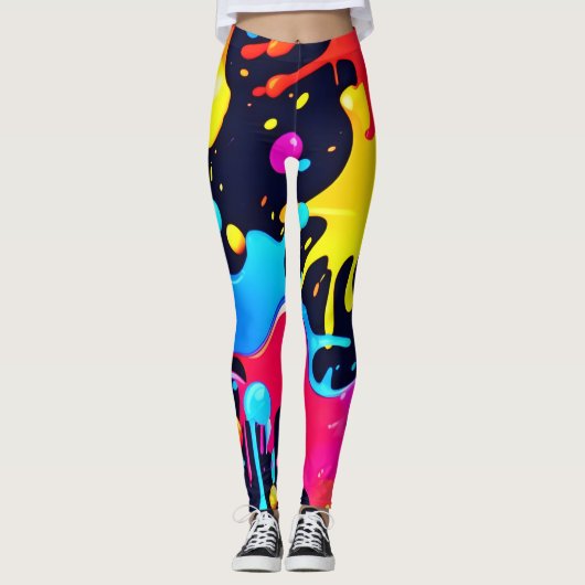 Farbenfroh Neonpaint Spritzer Art Leggings (Vorderseite)