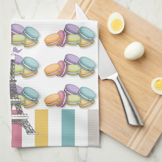 Farbenfroh Paris Macaron Eiffel Tower Monogram Handtuch (Viertel Falte)