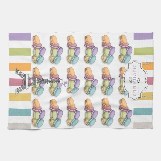 Farbenfroh Paris Macaron Eiffel Tower Monogram Handtuch (Horizontal)