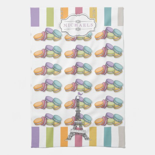 Farbenfroh Paris Macaron Eiffel Tower Monogram Handtuch (Vertikal)