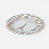 Farbenfroh Paris Macaron Eiffel Tower Monogram  Pappteller (Schrägansicht)