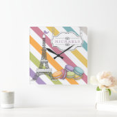 Farbenfroh Paris Macaron Eiffel Tower Monogram Quadratische Wanduhr (Zuhause)