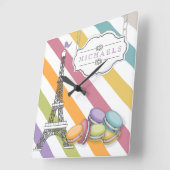 Farbenfroh Paris Macaron Eiffel Tower Monogram Quadratische Wanduhr (Winkel)