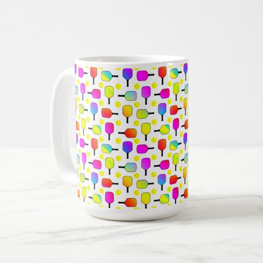 Farbenfroh, Pickleball Paddle, Gelbball Kaffeetasse (Vorderseite Links)