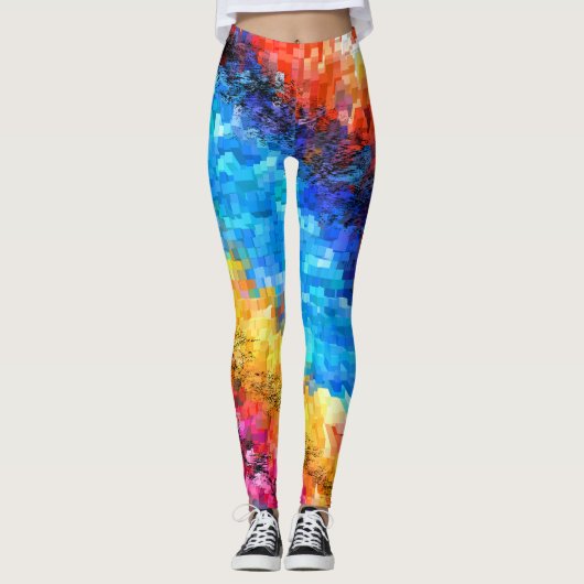 Farbenfroh Psychedelic Abstrakt Leggings (Vorderseite)