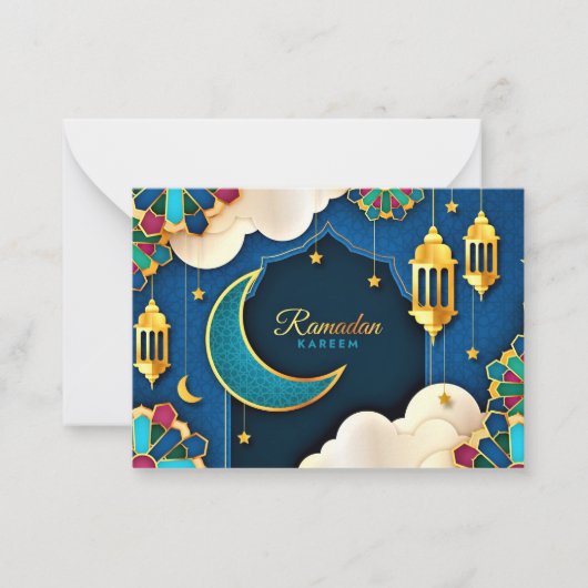 farbenfroh Ramadan Kareem Gold Crescent Mitteilungskarte (Vorderseite)