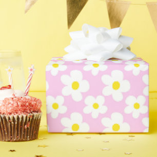 Farbenfroh Retro Daisy floral Pink Geschenkpapier