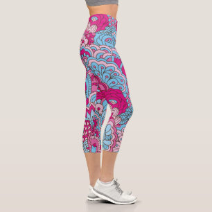 Farbenfroh rosa Blau Modernes Abstraktes Blumenmus Capri Leggings