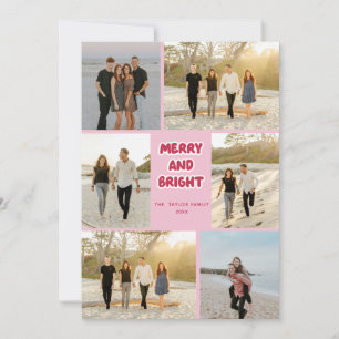 Farbenfroh Rosa Kariert Merry und helle Weihnachte Feiertagskarte