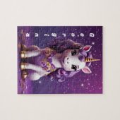 Farbenfroh rosa lila Einhorn personalisiert Puzzle (Horizontal)