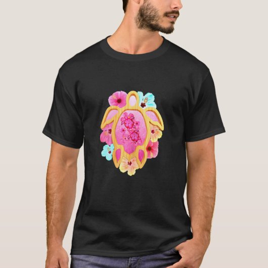 Farbenfroh rosa tropische Hawaii Honu Sea Turtle T-Shirt (Vorderseite)