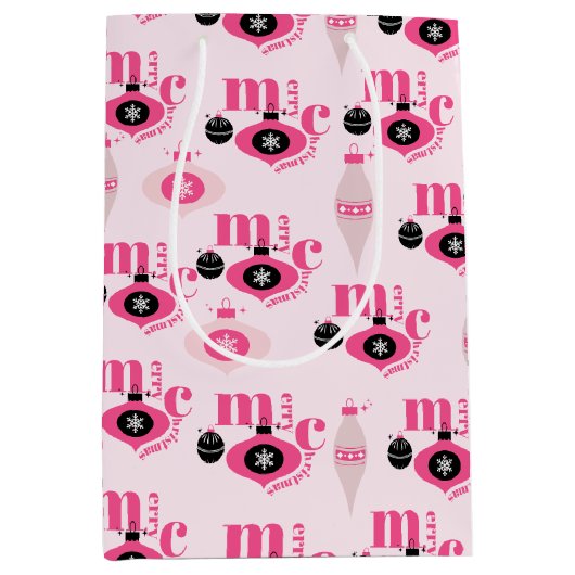 Farbenfroh, rosa und weiße Weihnachtswrapping Pape Mittlere Geschenktüte (Vorderseite)