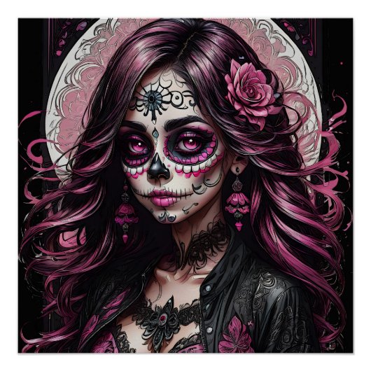 Farbenfroh rosa Zucker Schädel p3 Glossy Poster (Vorderseite)