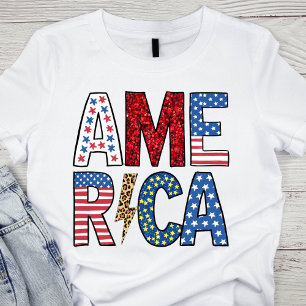 Farbenfroh Rot, Weiß und Blau Patriotisches Amerik T-Shirt