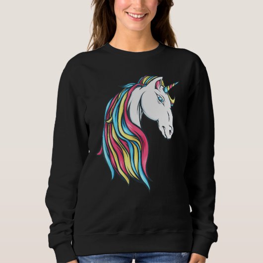 Farbenfroh schöner Regenbogen Einhornkopf Flownbah Sweatshirt (Vorderseite)