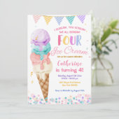 Farbenfroh schreien wir vier Eiscreme am vierten G Einladung (Stehend Vorderseite)