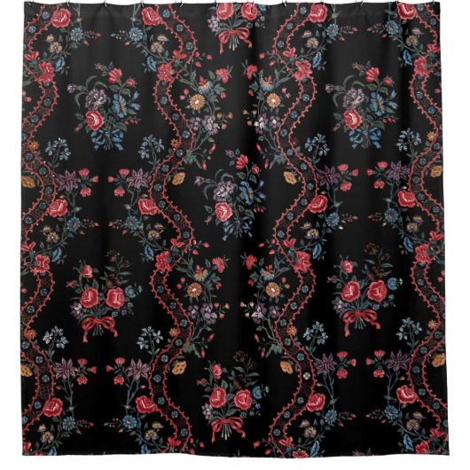 Farbenfroh Schwarzer Boho Floral Duschvorhang