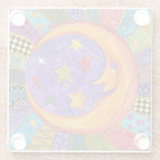 Farbenfroh, Sonne, Mond und Sterne Untersetzer (Rückseite)