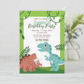 Farbenfroh spielerisch Childish Dinosaurier Geburt Einladung (Stehend Vorderseite)