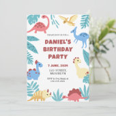 Farbenfroh spielerisch Illustrative Dinosaurier Ge Einladung (Stehend Vorderseite)