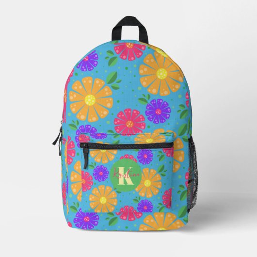 Farbenfroh spielerisch lebendiges Muster Folk Art Bedruckter Rucksack (Vorderseite)