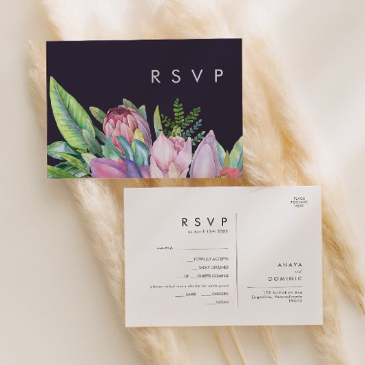 farbenfroh tropisch | Lila RSVP-Karte Postkarte