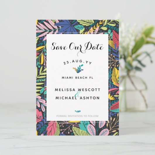 Farbenfroh 🌴 tropisch Save the Date 💍 (Stehend Vorderseite)
