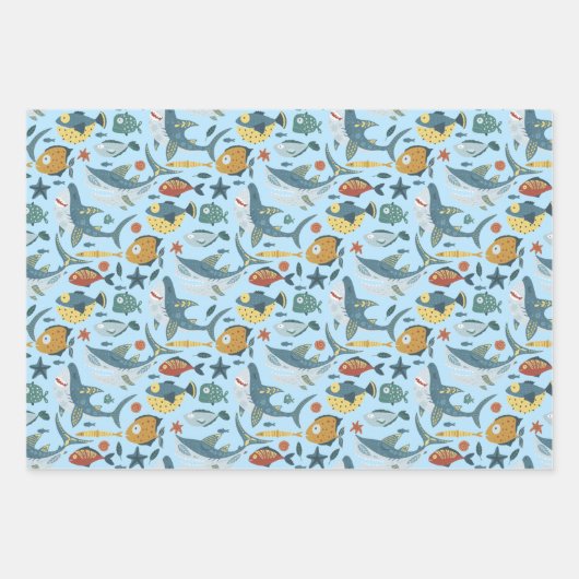 Farbenfroh unter dem Blauem Muster des Meereshais Geschenkpapier Set (Vorderseite 3)