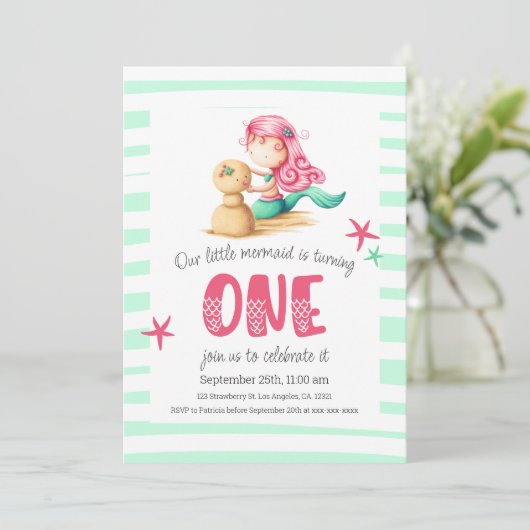 Farbenfroh unter der Meerjungfrau Mädchen zum erst Einladung (Stehend Vorderseite)