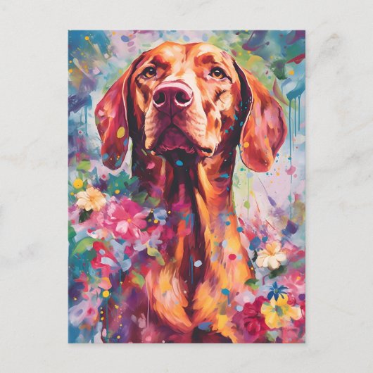 farbenfroh Vizsla Postkarte (Vorderseite)