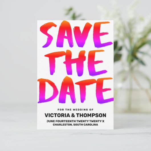 Farbenfroh vor der Seitenhochzeit Save The Date (Stehend Vorderseite)