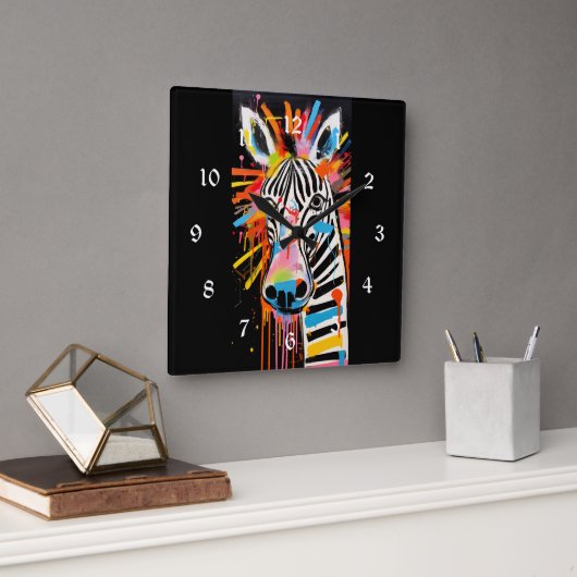 farbenfroh Zebra Grafitti Quadratische Wanduhr (Büro)