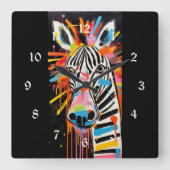 farbenfroh Zebra Grafitti Quadratische Wanduhr (Vorderseite)